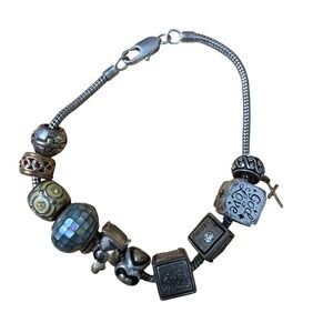 Inspirational Religious Charm Bracelet Silver Tone God Is Love Cross Faith